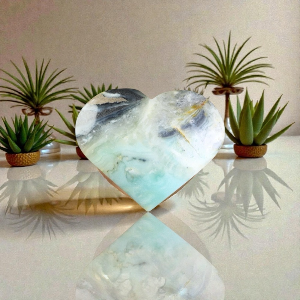 Amazonite, calcite and quartz Large Heart Shape Hand Carved Natural Stone - Picture 6 of 9